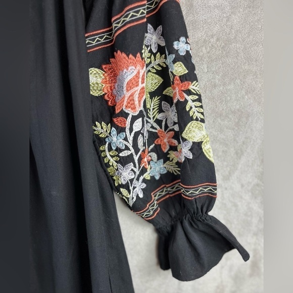 FREE PEOPLE Flour Du Jour Black Heavily Embroidered Floral Shift Dress Size XS - Picture 6 of 16